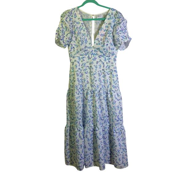 HELLO MOLLY Dress 8 Flower Garden VNeck Keyhole Back Hidden Zipper Ruched Sleeve - Picture 2 of 16